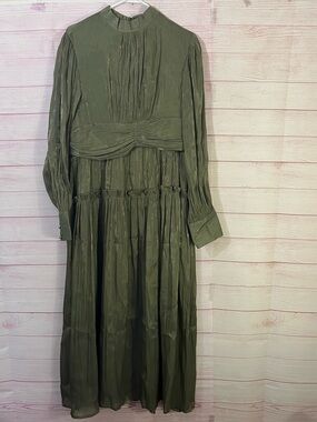 Anewsta NEW Olive Green Long Sleeve Teir Maxi‎ Dress Size 12